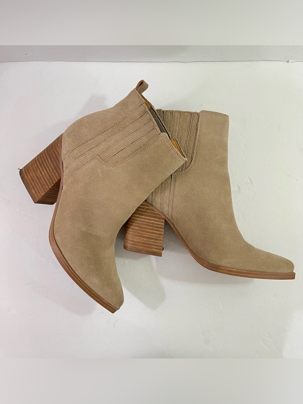 Marc Fisher Tan Suede Stacked Heel Ankle Booties